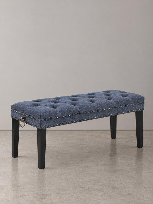 Cui Liu Designs Cora Upholstered Tufted Bench with Silver Nailhead