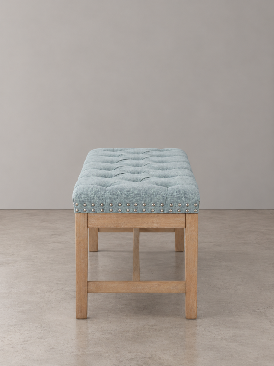 Cui Liu Province Linen Tufted Upholstered Bench Distressed Wood Legs with Nailhead Traditional Coastal Contemporary 46" Long