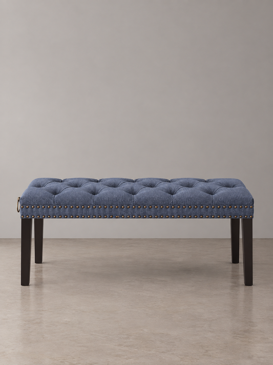 Cui Liu Designs Cora Upholstered Tufted Bench with Silver Nailhead