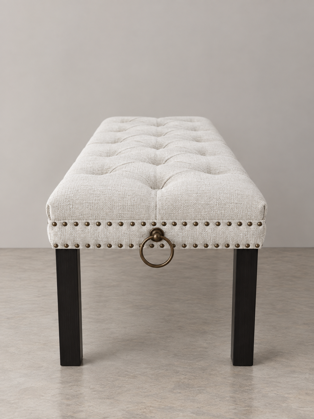 Cui Liu Designs Cora Upholstered Tufted Bench with Silver Nailhead