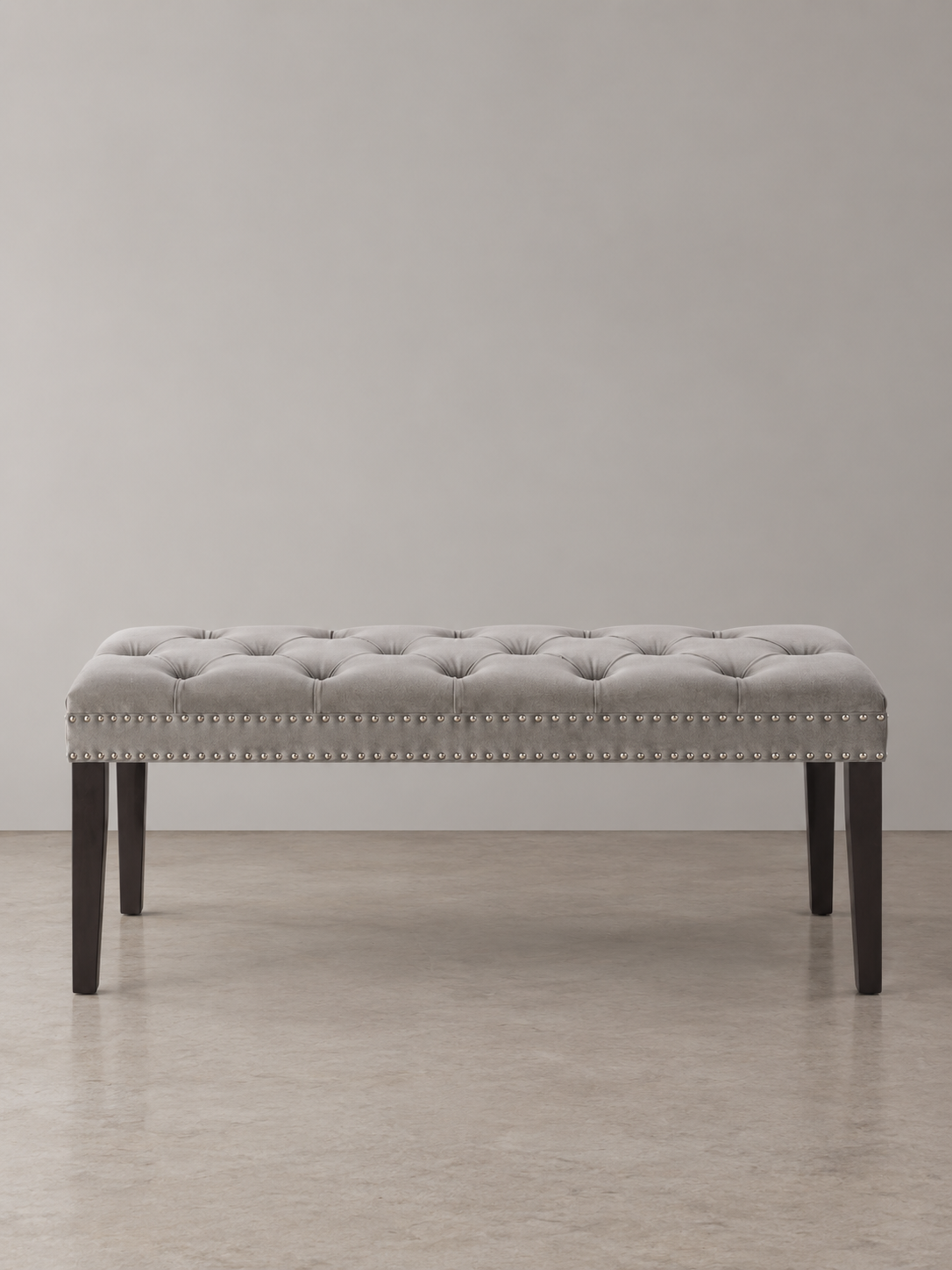 Cui Liu Designs Cora Upholstered Tufted Bench with Silver Nailhead