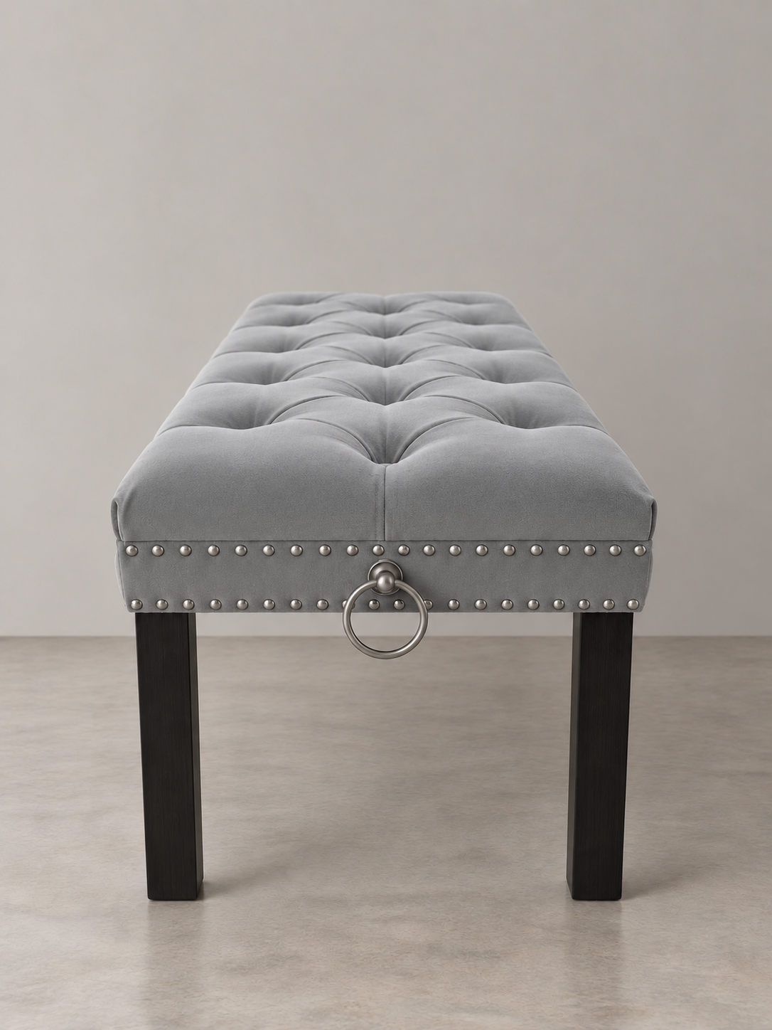 Cui Liu Designs Cora Upholstered Tufted Bench with Silver Nailhead