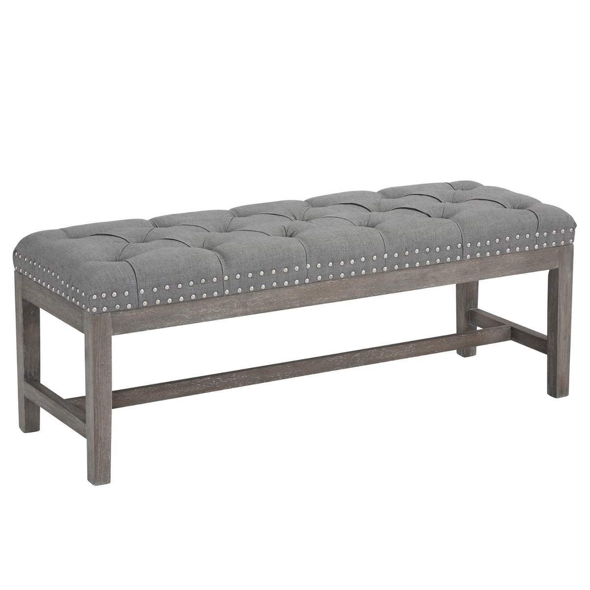 Cui Liu Province Linen Tufted Upholstered Bench Distressed Wood Legs with Nailhead Traditional Coastal Contemporary 46" Long